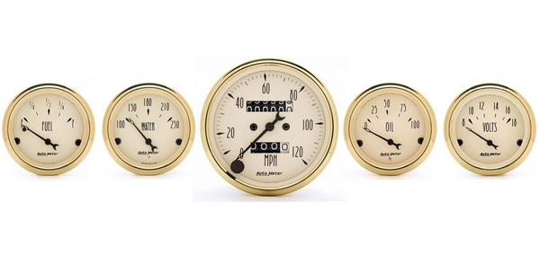 5 PC. GAUGE KIT, 3-1/8" & 2-1/16", MECH. SPEEDOMETER, GOLDEN OLDIES